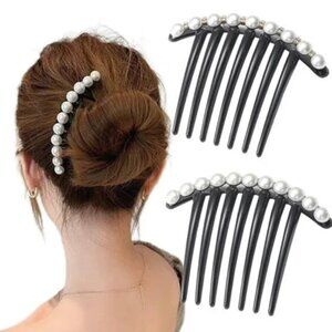 2 PCS Vintage Pearl Black Hair Comb Clip Hair Styling and Hair Accessories